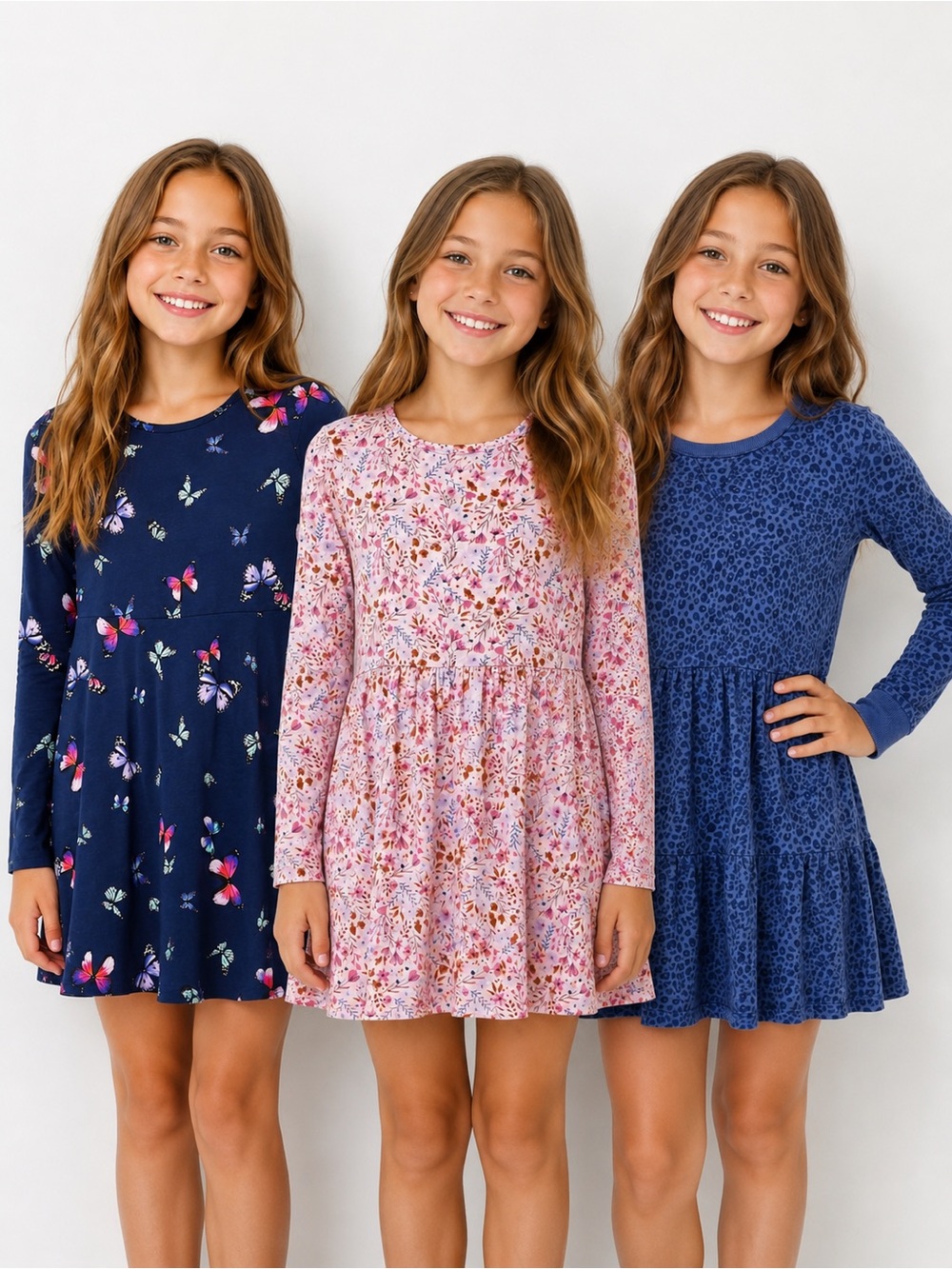 Set of 3 Girls Long Sleeve Dresses Size L 10/12 Carters Wonder Nation Cat & Jack